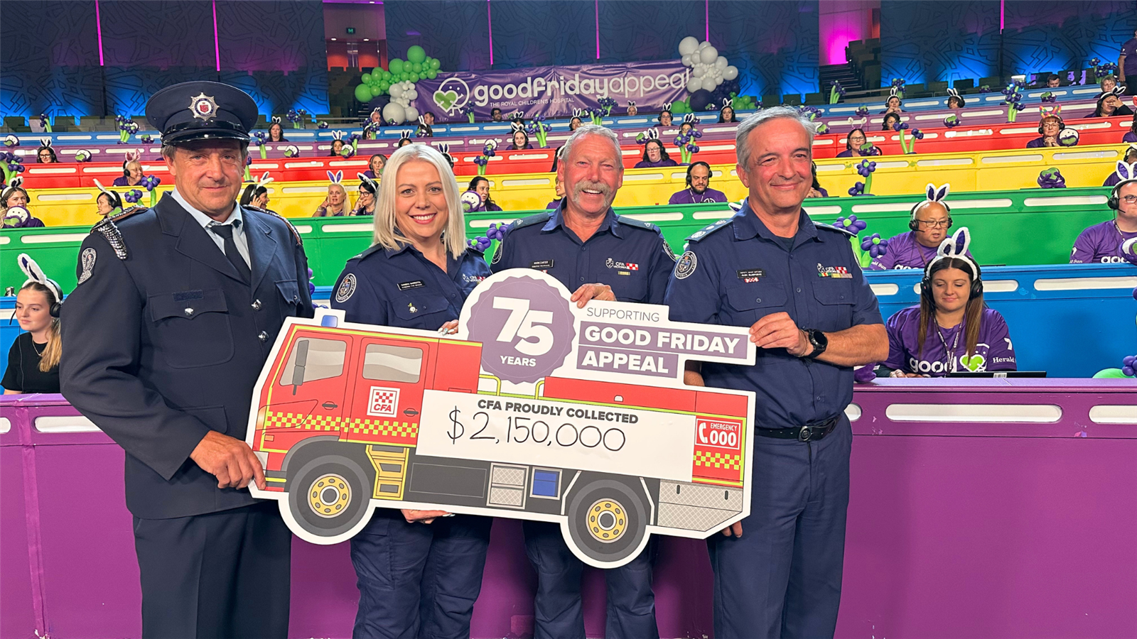 Donald Good Friday Appeal Area Manager Dale Anderson, Gisborne Fire Brigade members Sandra Barotta and Mark Carter,  Acting Chief Officer Alen Slijepcevic